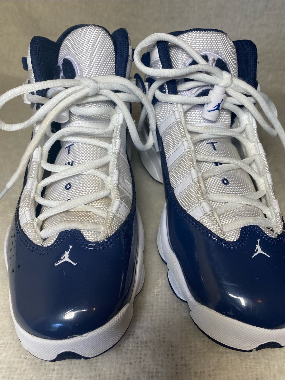 Air Jordan Kids Navy and White High-Top Basketball Sneakers - Picture 6 of 9
